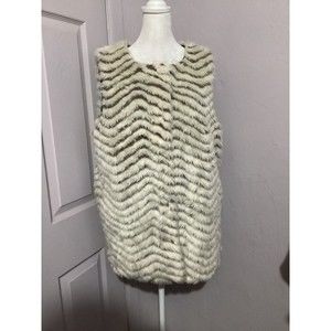 Sanctuary Cream Faux Fur Fuzzy Striped Button Front Vest Size L